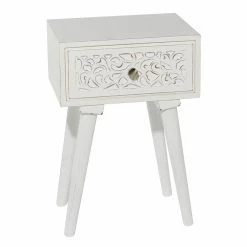 Flash Sale 🎉 Rectangle End Tables & Side Tables DecMode Farmhouse Wood Rectangular Top With Abstract Curved Single Drawer Accent Table - White Painted 😍