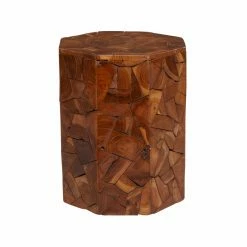 Outlet ✔️ Other Shapes - End Tables & Side Tables DecMode Contemporay Teak Octagon Mosaic Detailed Accent Table 🌟