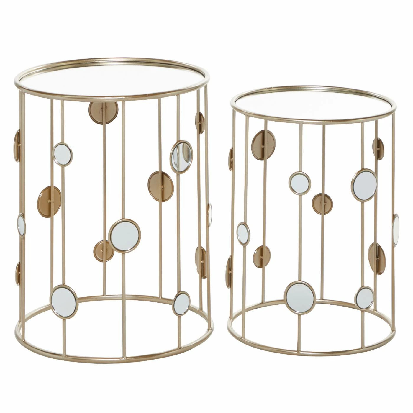 Deals π― Round End Tables & Side Tables DecMode Contemporary Iron Clear Round Top With Vertical Bars Support Leg Nesting Accent Table - Set Of 2 π