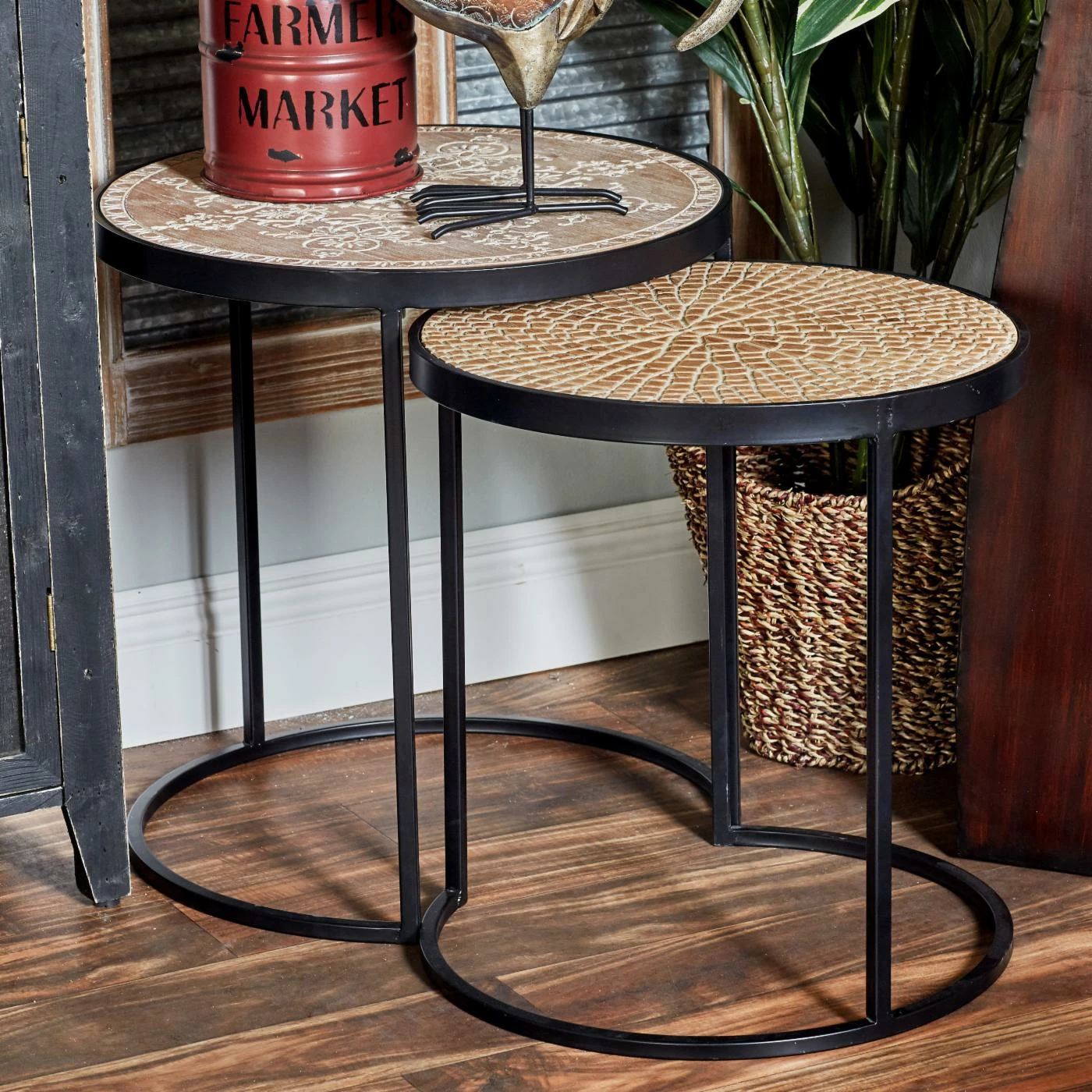 Top 10 🎉 Round End Tables & Side Tables DecMode Traditional Fir Wood And Iron Round Nesting Tables - Set Of 3 ❤️