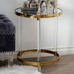 Budget ๐ Round End Tables & Side Tables DecMode Modern Round Iron And Acrylic Accent Table ๐งจ
