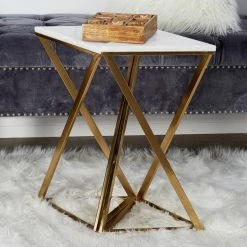 Budget 🥰 Other Shapes - End Tables & Side Tables DecMode Iron And Marble Hourglass Accent Tables - Set Of 2 👍