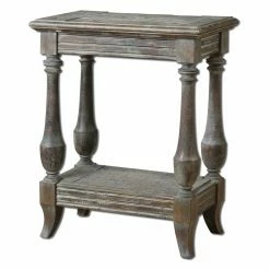 Hot Sale ⭐ Rectangle End Tables & Side Tables Uttermost Mardonio Rectangle Rustic Limestone Wood Side Table With Shelf 🌟