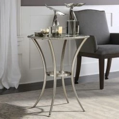 Brand new 🧨 Round End Tables & Side Tables Uttermost Sherise Beaded Metal Accent Table 🎁