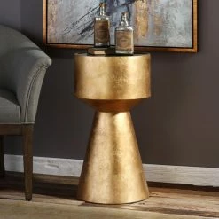Best Sale 🔥 Round End Tables & Side Tables Uttermost Veira Gold Accent End Table 😀