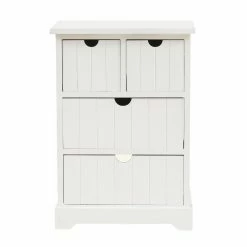 Best deal 👍 Rectangle End Tables & Side Tables LuxenHome White Beadboard Wood 4-Drawer End Table 🎉