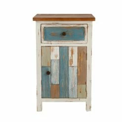Best Sale 😍 Rectangle End Tables & Side Tables LuxenHome Rustic Multi-Color 1-Drawer 1-Door End Table 🎁