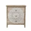 Promo 🎉 Rectangle End Tables & Side Tables LuxenHome Natural Wood White Floral 3-Drawer End Table ⌛