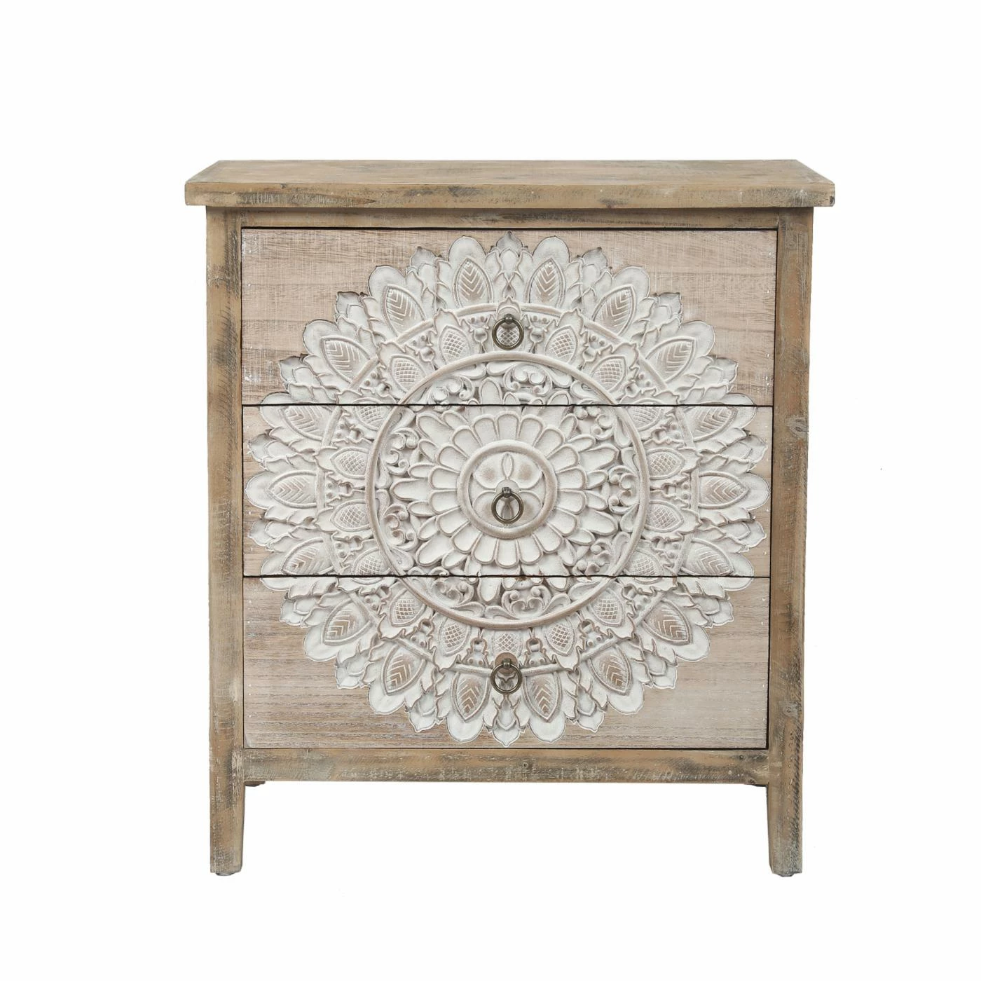 Promo π Rectangle End Tables & Side Tables LuxenHome Natural Wood White Floral 3-Drawer End Table β