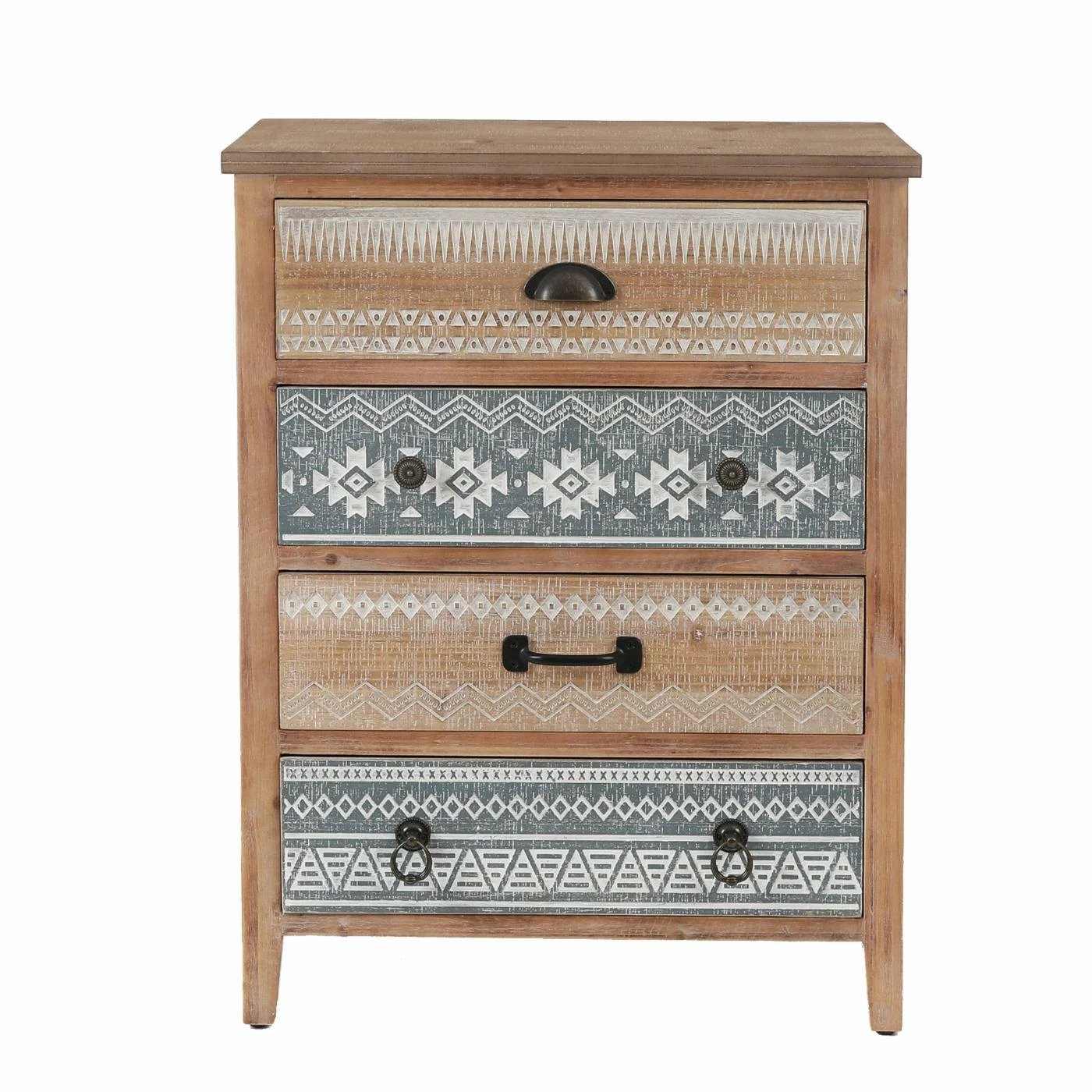 Discount π Rectangle End Tables & Side Tables LuxenHome Natural Wood 4-Drawer End Table π§¨