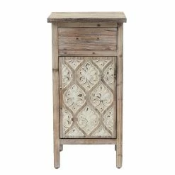 Outlet ๐คฉ Rectangle End Tables & Side Tables LuxenHome Damask Carved Wood 1-Door 1-Drawer End Table โจ