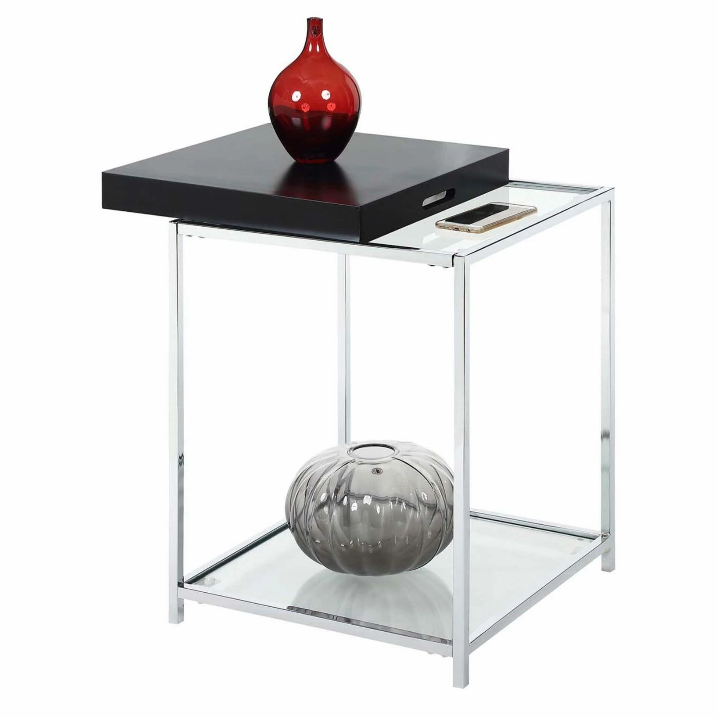 Brand new ๐ Square End Tables & Side Tables Convenience Concepts Palm Beach Square Metal And Glass End Table With Removable Tray โค๏ธ - Image 5