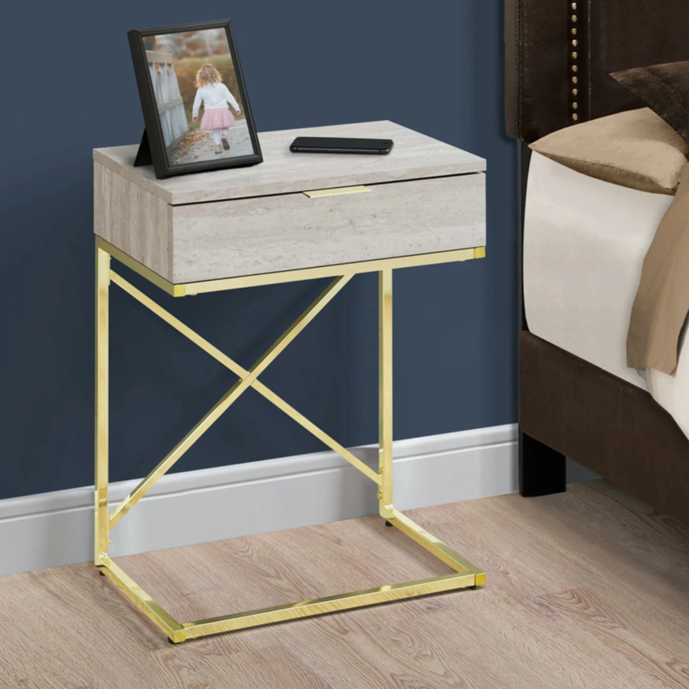 New 🛒 Rectangle End Tables & Side Tables Monarch Specialties Single Drawer Rectangular End Table With Cross Legs 👍 - Image 5