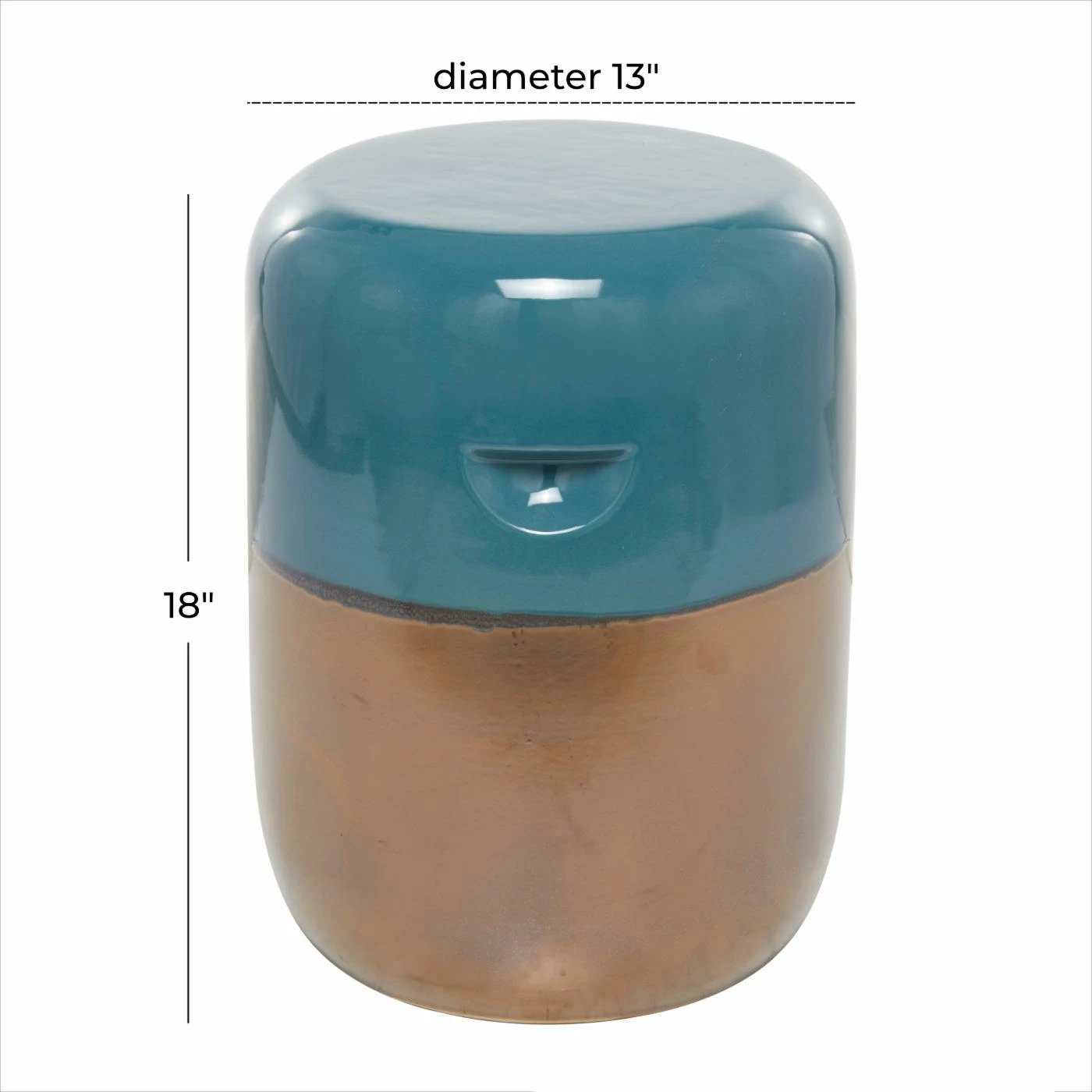 Promo 🤩 Round End Tables & Side Tables DecMode Contemporary Round Shiny Aqua Blue And Golden Bronze Accent Table 🤩 - Image 5