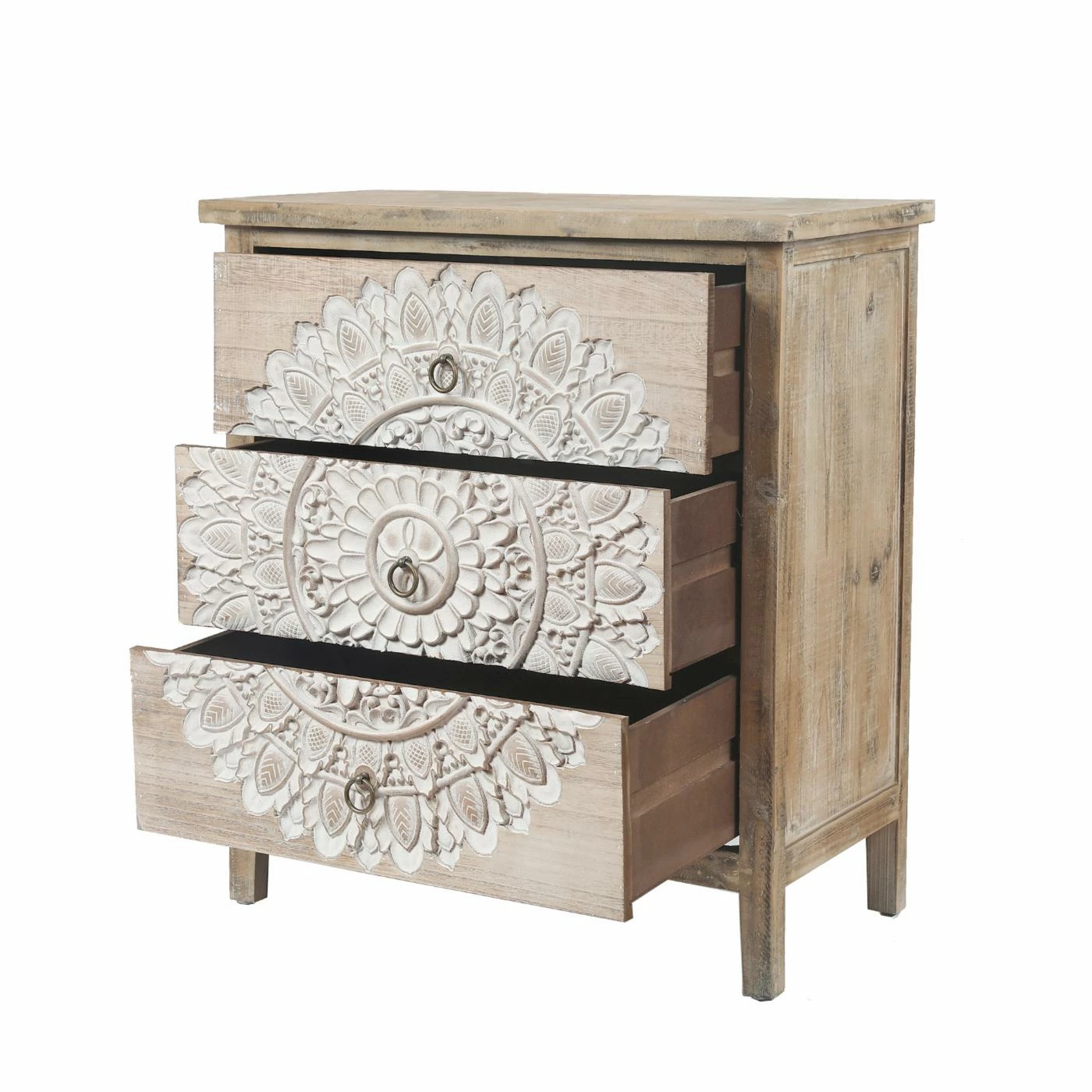 Promo π Rectangle End Tables & Side Tables LuxenHome Natural Wood White Floral 3-Drawer End Table β - Image 5